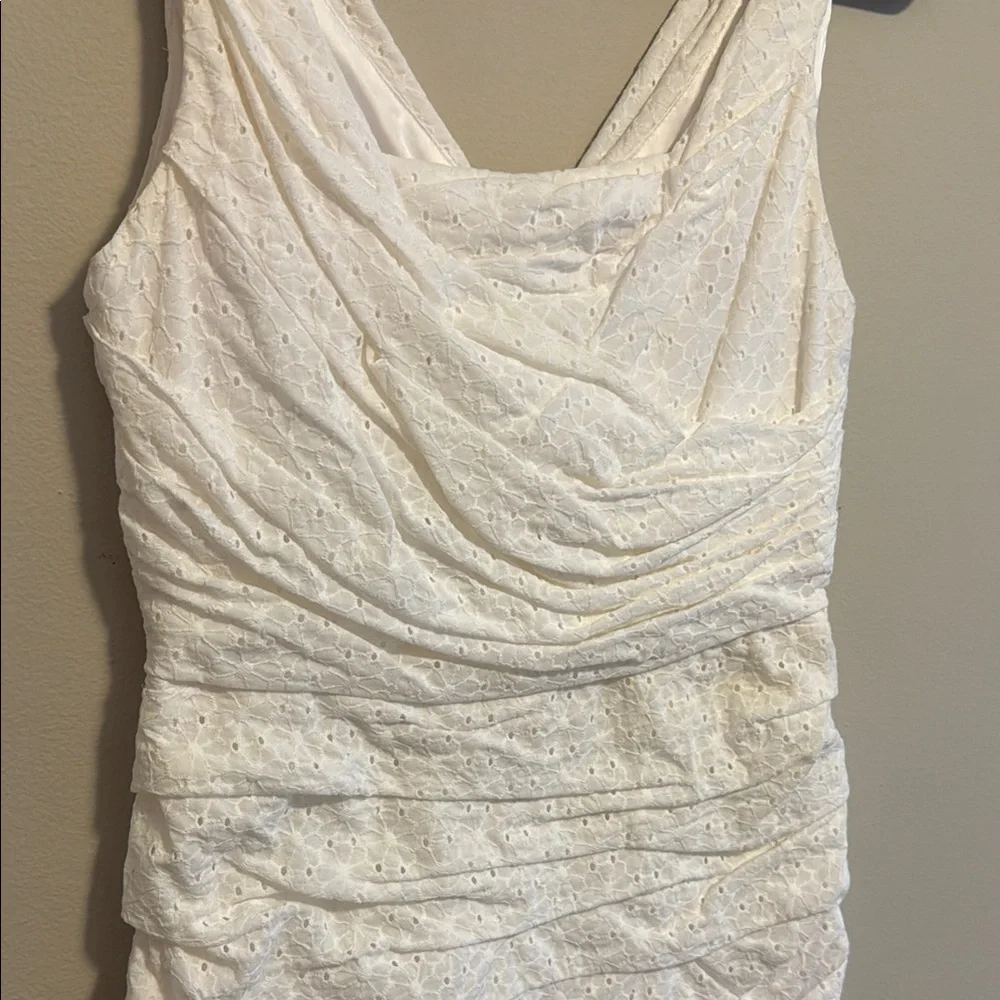 Express Rouched Eyelet White Mini Dress - Picture 4 of 16